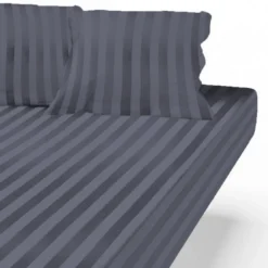 3S. x TertioDrap Housse satin de Coton rayé - Gris - Anthracite