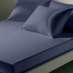 3S. x TertioDrap Housse satin de Coton uni - Bleu - Indigo