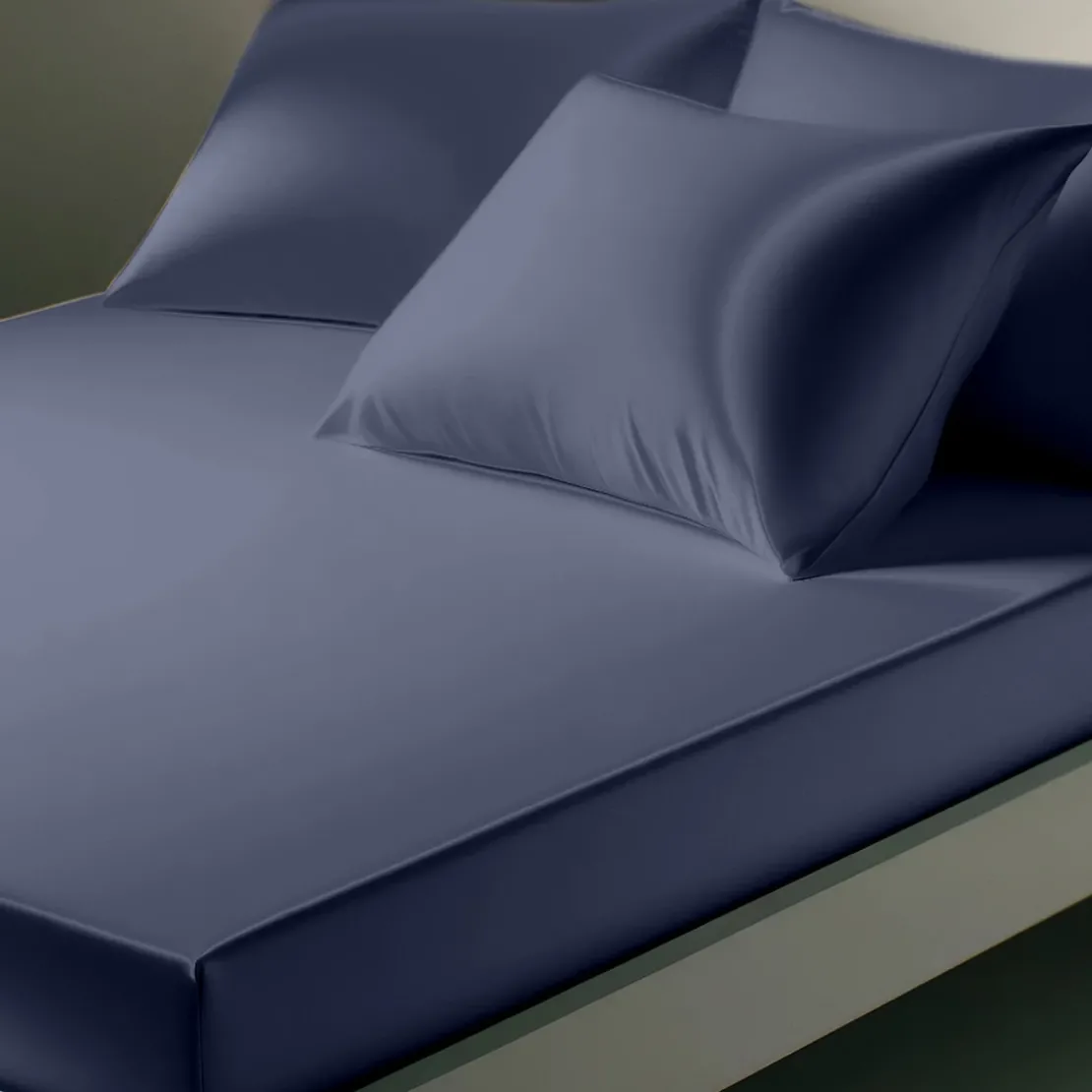 3S. x TertioDrap Housse satin de Coton uni - Bleu - Indigo