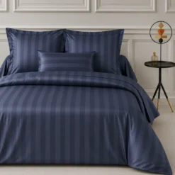 3S. x TertioDrap Housse satin de Coton uni - Bleu - Indigo