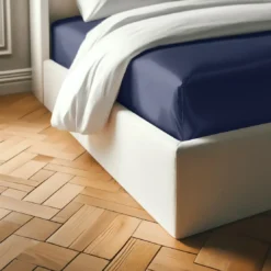 3S. x TertioDrap Housse satin de Coton uni - Bleu - Indigo