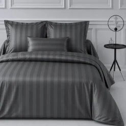 3S. x TertioDrap Housse satin de coton uni - Gris - Anthracite
