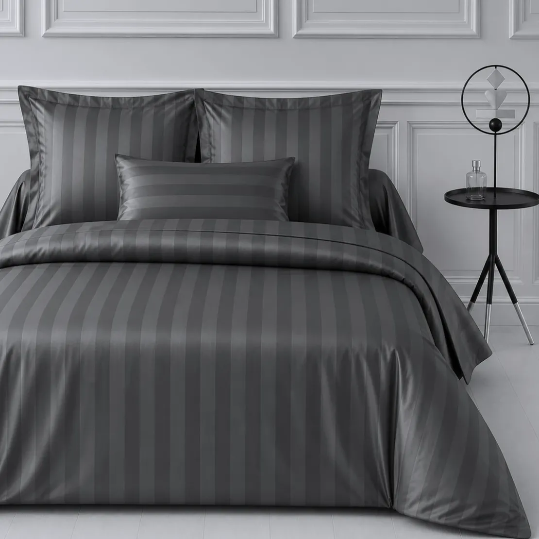 3S. x TertioDrap Housse satin de coton uni - Gris - Anthracite