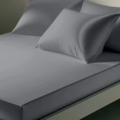 3S. x TertioDrap-housse satin de coton uni - Gris - Perle