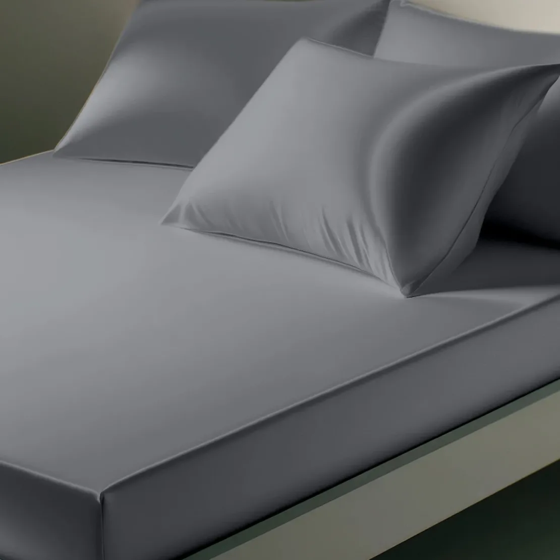 3S. x TertioDrap-housse satin de coton uni - Gris - Perle