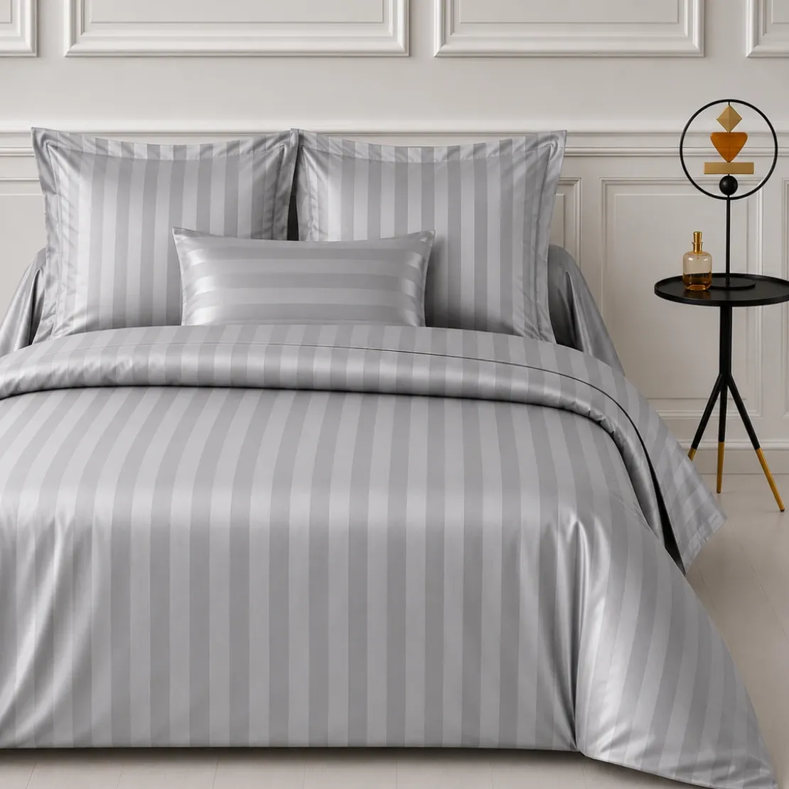 3S. x TertioDrap-housse satin de coton uni - Gris - Perle