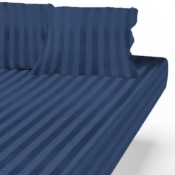 3S. x TertioDrap Housse satin de Coton rayé - Bleu - Indigo