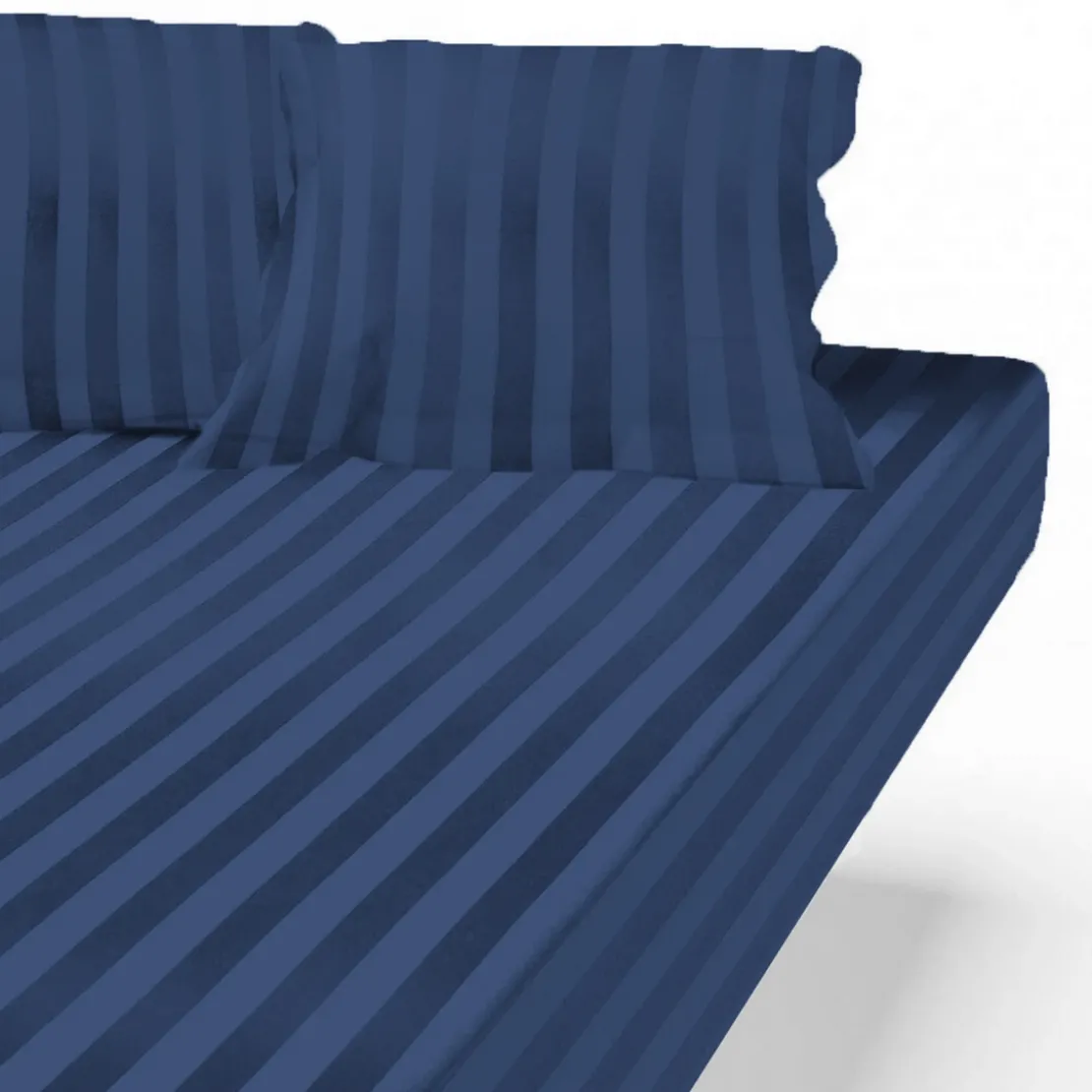 3S. x TertioDrap Housse satin de Coton rayé - Bleu - Indigo