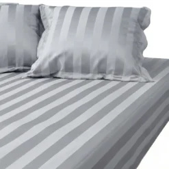 3S. x TertioDrap Housse satin de Coton rayé - Gris - Perle