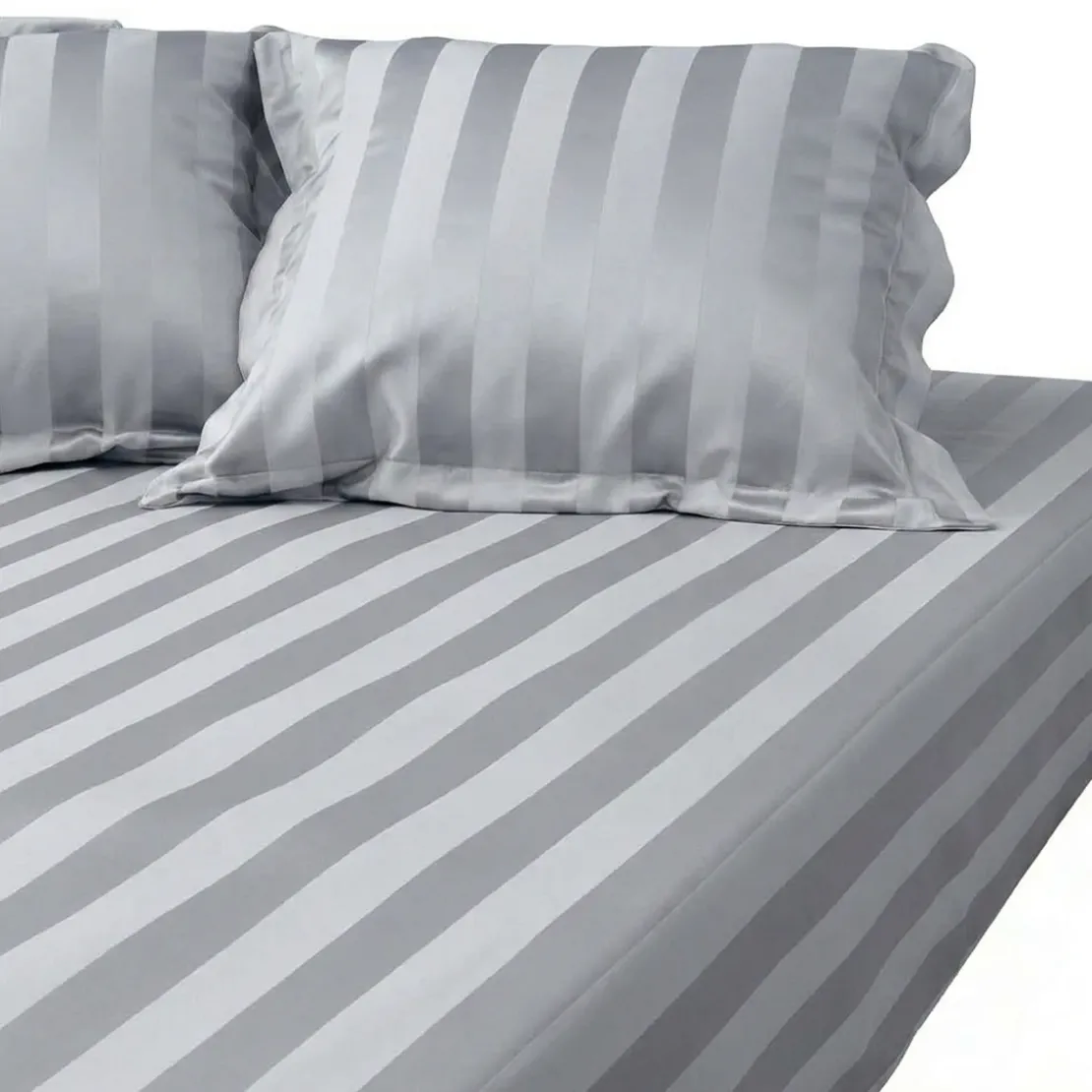 3S. x TertioDrap Housse satin de Coton rayé - Gris - Perle