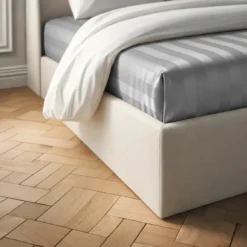 3S. x TertioDrap Housse satin de Coton rayé - Gris - Perle