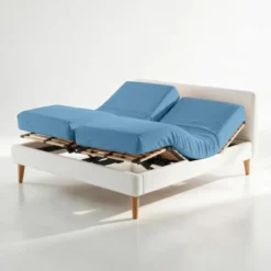 3S. x TertioDrap-housse sommier articulé coton - Bleu - Azur