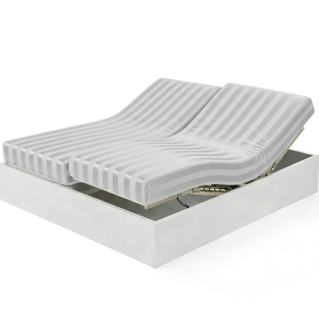 3S. x TertioDrap-housse sommier articulé Satin De Coton rayé - Gris - Perle