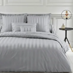 3S. x TertioDrap-housse sommier articulé Satin De Coton rayé - Gris - Perle