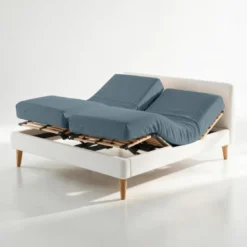 3S. x TertioDrap-housse sommier articulé coton - Bleu - Orage