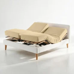 3S. x TertioDrap-housse sommier articulé Percale De Coton - Beige - Ficelle