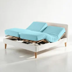 3S. x TertioDrap-housse sommier articulé coton - Bleu - Lagon