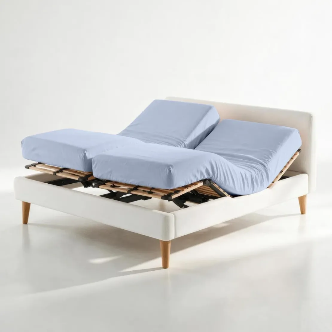 3S. x TertioDrap-housse sommier articulé Percale De Coton - Bleu - Ciel