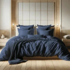 3S. x TertioDrap-housse sommier articulé gaze de coton - Bleu - Indigo
