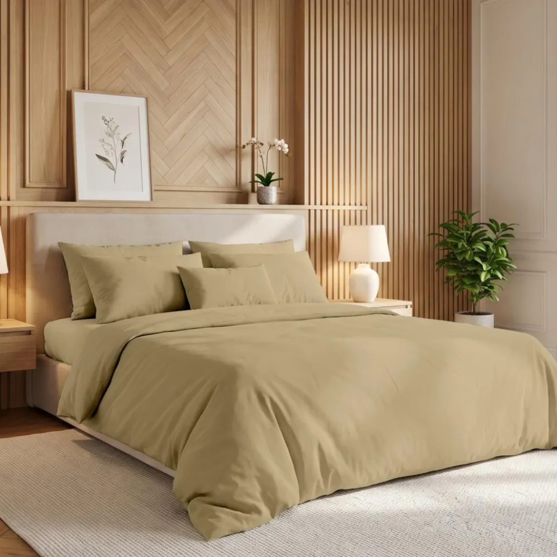 3S. x TertioDrap-housse sommier articulé coton - Beige - Ficelle