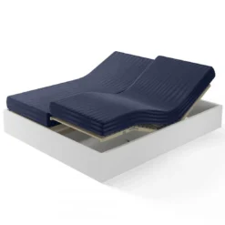 3S. x TertioDrap-housse sommier articulé satin de coton rayé - Bleu - Indigo