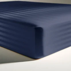 3S. x TertioDrap-housse sommier articulé satin de coton rayé - Bleu - Indigo