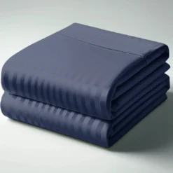 3S. x TertioDrap-housse sommier articulé satin de coton rayé - Bleu - Indigo