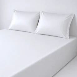 3S. x TertioDrap Housse uni Grand Bonnet Satin De Coton - Blanc