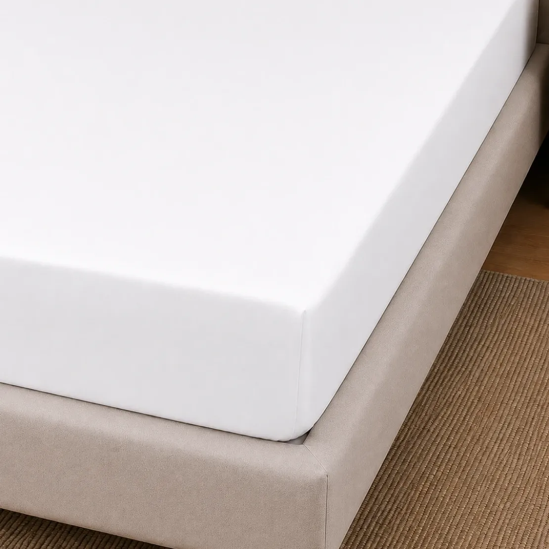 3S. x TertioDrap Housse uni Grand Bonnet Satin De Coton - Blanc