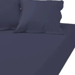 3S. x TertioDrap Housse uni Grand Bonnet Satin De Coton - Bleu - Indigo