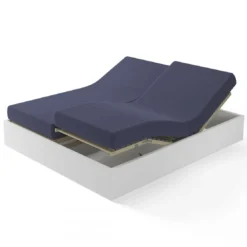 3S. x TertioDrap-housse uni spécial sommier articulés satin de coton - Bleu - Indigo