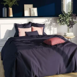 3S. x TertioDrap-housse uni spécial sommier articulés satin de coton - Bleu - Indigo