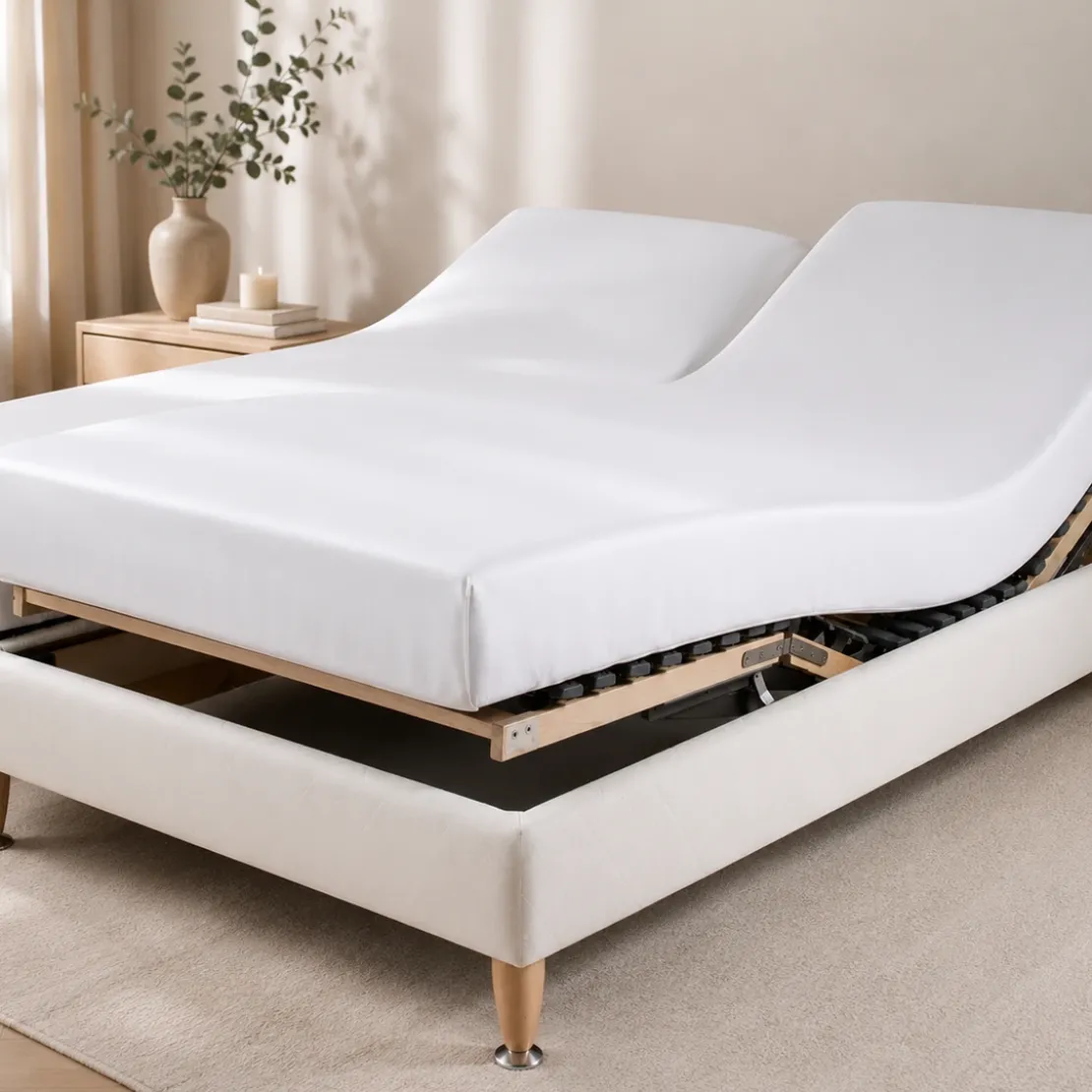 3S. x TertioDrap-housse uni spécial sommier articulés satin de coton - Blanc