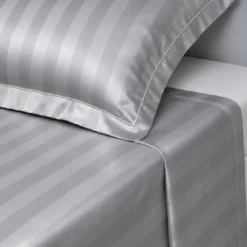 3S. x TertioDrap plat satin de coton rayé - Gris - Perle