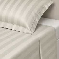 3S. x TertioDrap plat satin de coton rayé - Beige - Ecru