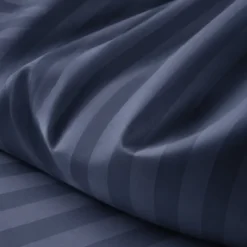 3S. x TertioDrap plat satin de coton rayé - Bleu - Indigo