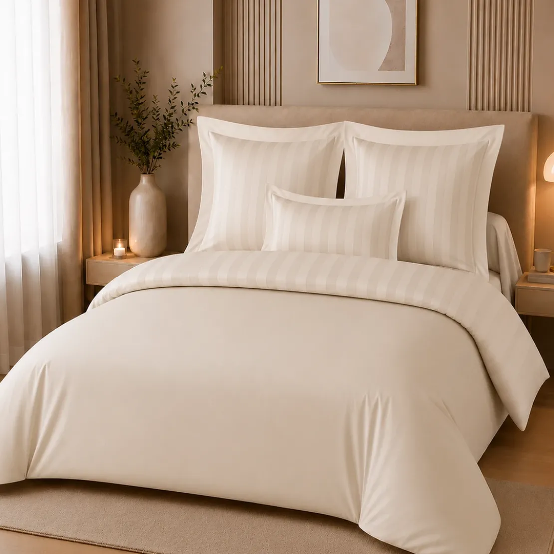 3S. x TertioDrap plat uni satin de coton - Beige - Ecru