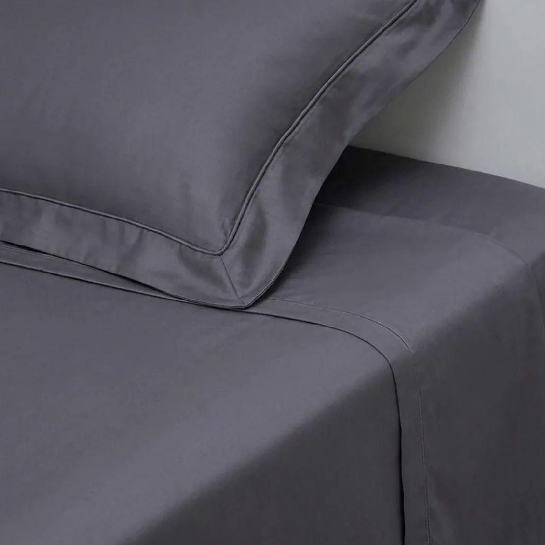 3S. x TertioDrap plat uni Satin de coton - Gris - Anthracite