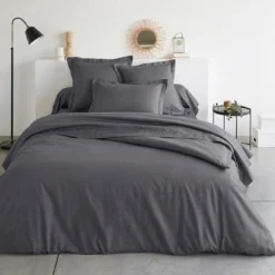 3S. x TertioDrap plat uni Satin de coton - Gris - Anthracite