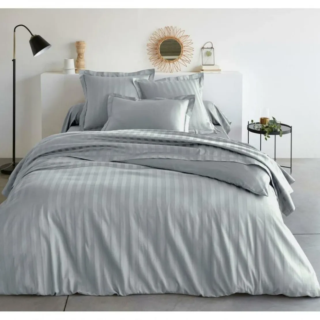 3S. x TertioDrap plat uni satin de coton - Gris - Perle