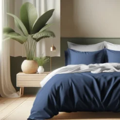 3S. x TertioHousse de couette Coton - Blanc / Bleu indigo