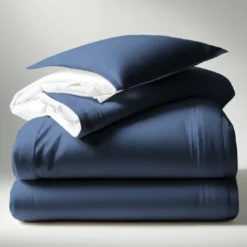 3S. x TertioHousse de couette Coton - Blanc / Bleu indigo