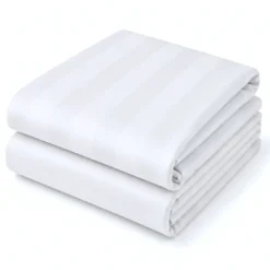 3S. x TertioHousse De Couette Satin De Coton 2 faces uni / rayé - Blanc