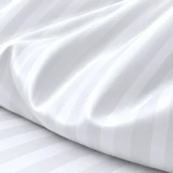 3S. x TertioHousse De Couette Satin De Coton 2 faces uni / rayé - Blanc