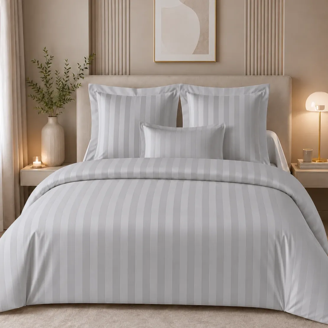 3S. x TertioHousse de couette satin de coton 2 faces uni / rayé - Gris - Perle