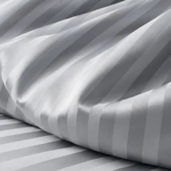 3S. x TertioHousse de couette satin de coton 2 faces uni / rayé - Gris - Perle