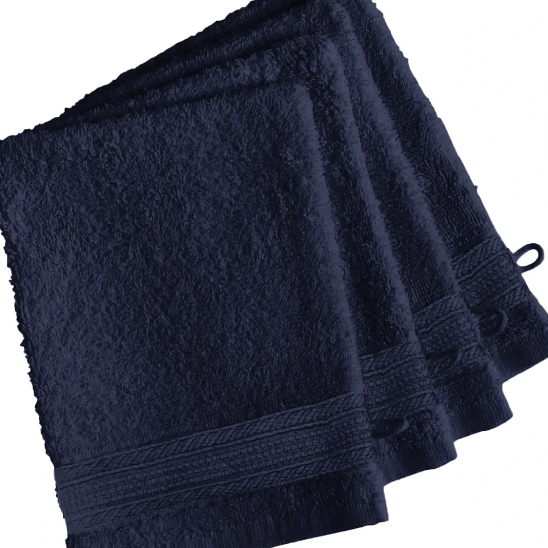 3S. x TertioLot de 4 gants de toilette en coton éponge 600 gm² - bleu Indigo
