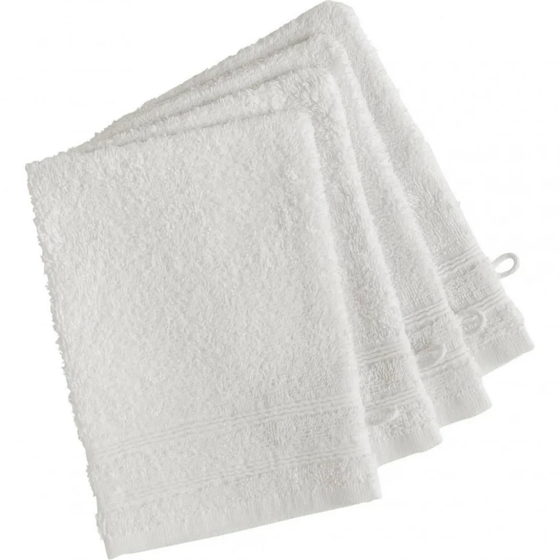 3S. x TertioLot de 4 gants de toilette en coton éponge 600 gm²- blanc