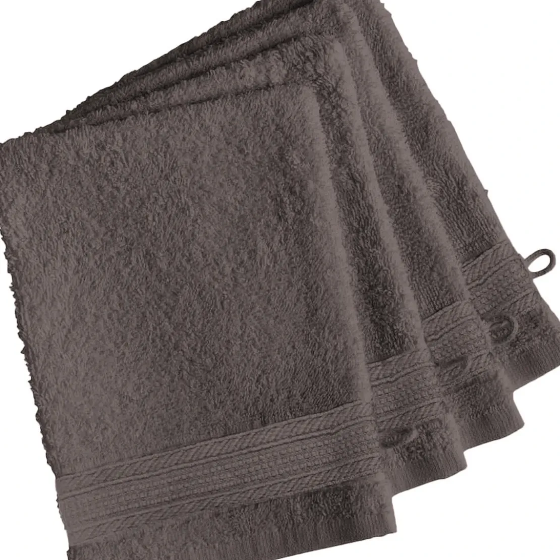 3S. x TertioLot de 4 gants de toilette en coton éponge 600 gm² - chocolat