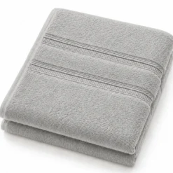 3S. x TertioLot de 2 serviettes de bain en coton éponge 600 gm² -gris perle